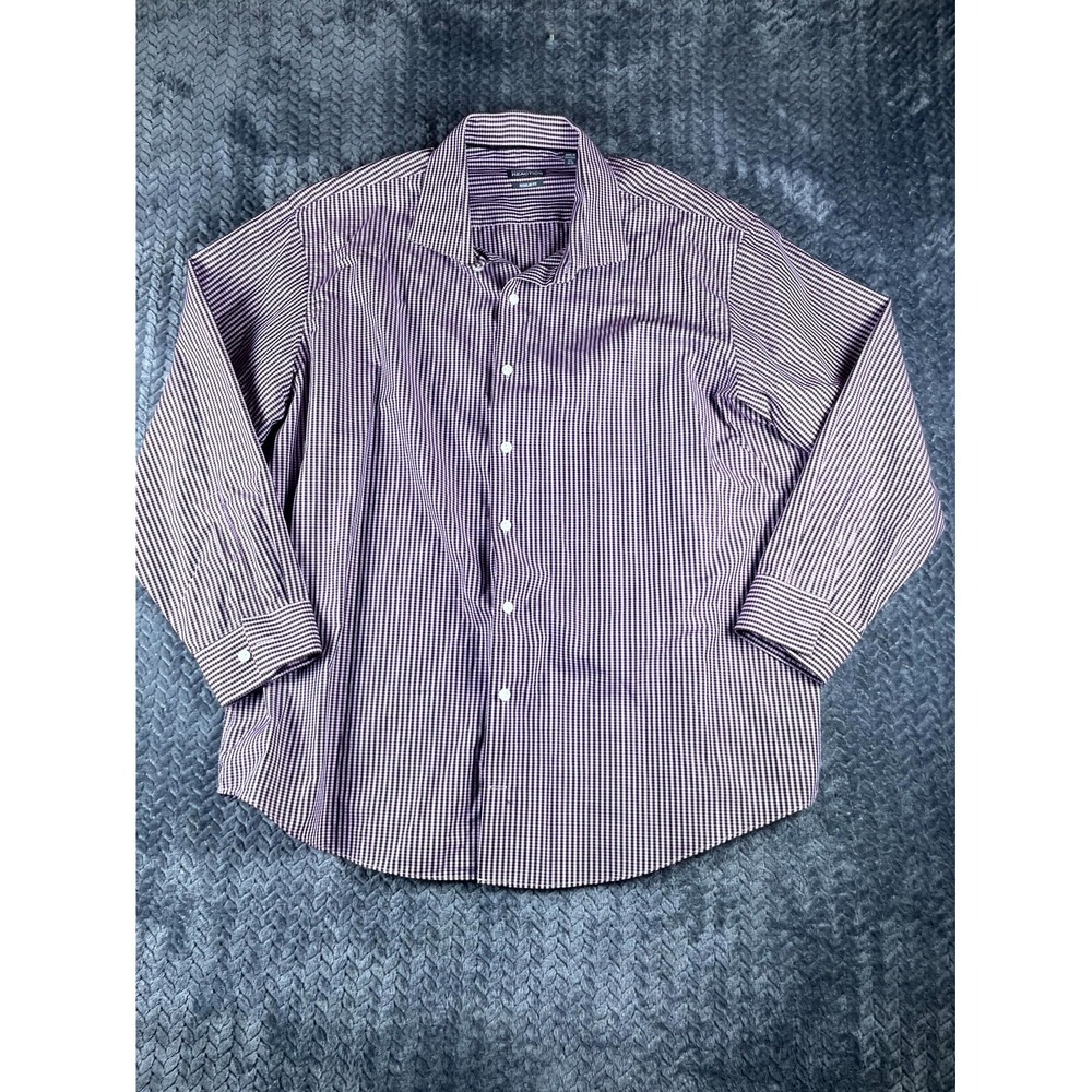 Kenneth Cole Reaction Regular Fit Dress Shirt Mens 17.5 Gingham Business 32/33